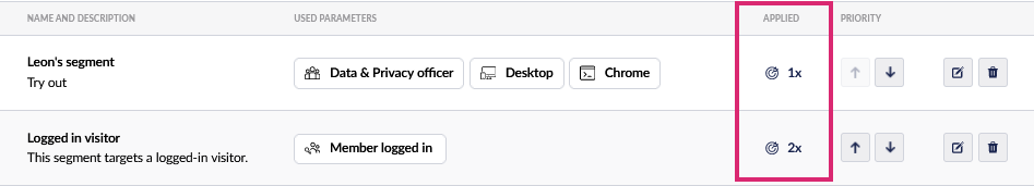 Applied segments.Used segments.