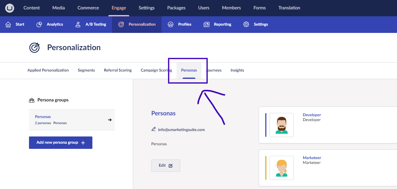 Personas menu.