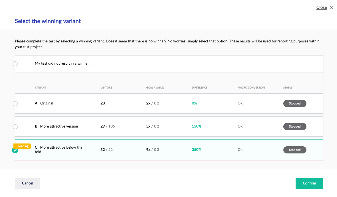 Select the winning variant